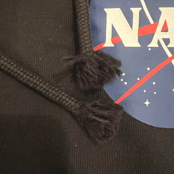 H&M NASA Black Hoodie | Blue and Red Logo | Size L | Great Condition | Frayed - Picture 10 of 12